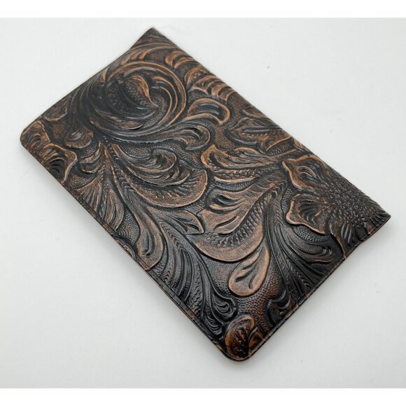 Vintage Embossed Vinyl Business and Credit Card Holder Floral Pattern Brown - Picture 7 of 7